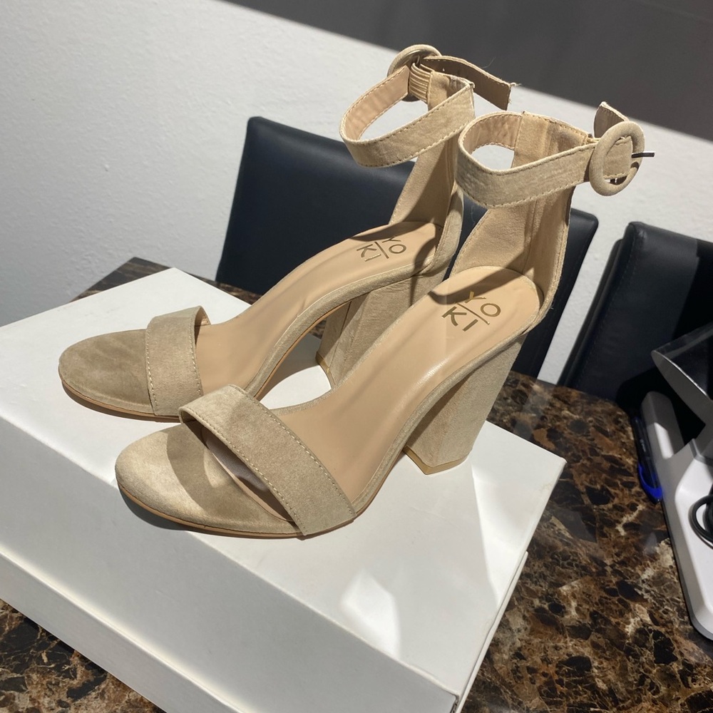 Yoki Back Strap Nude Block Heels